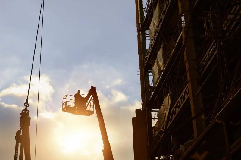 Cherry picker on a building site