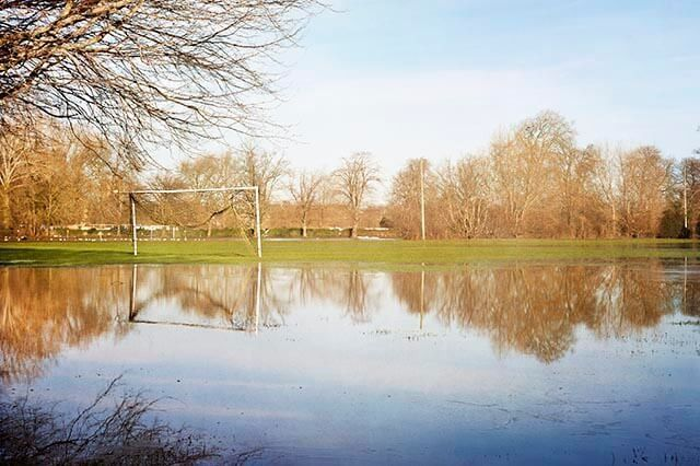 Flooded sports pitch