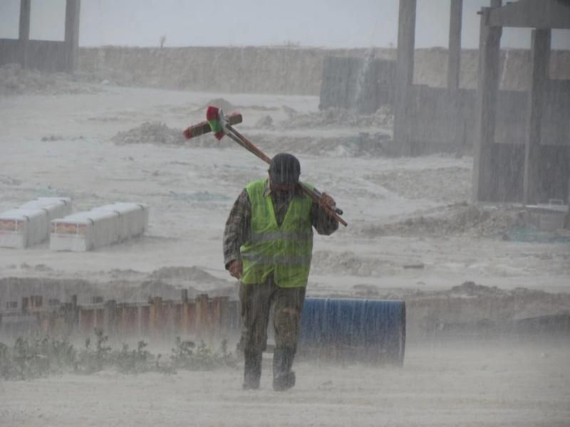 Severe rain at a construction site