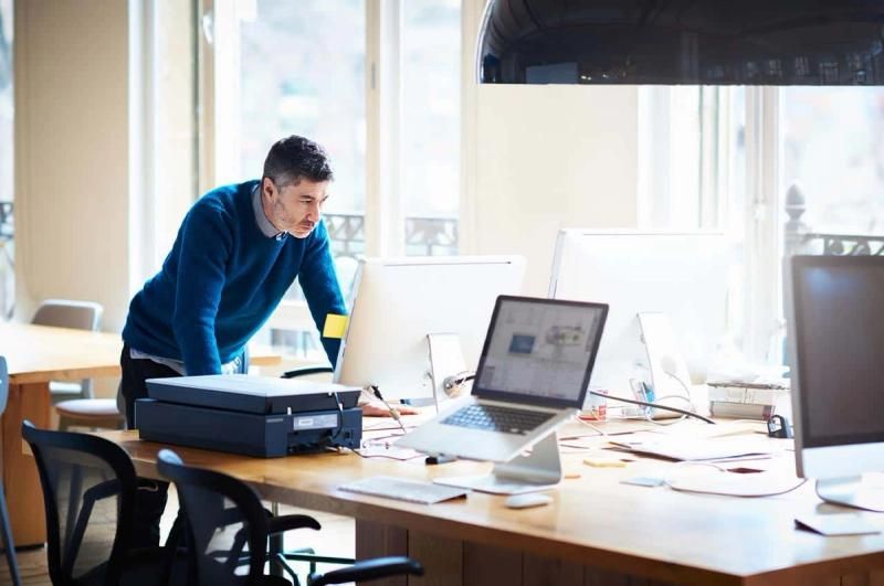 Business owner working on a computer