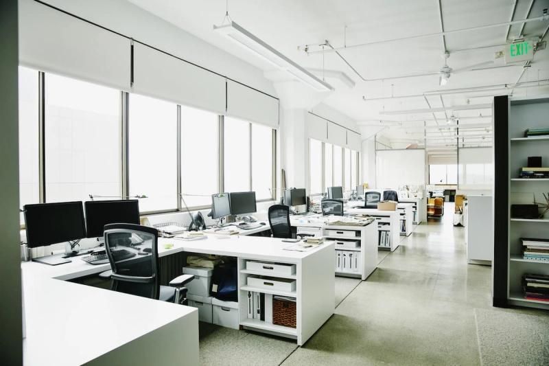 Banks of office desks